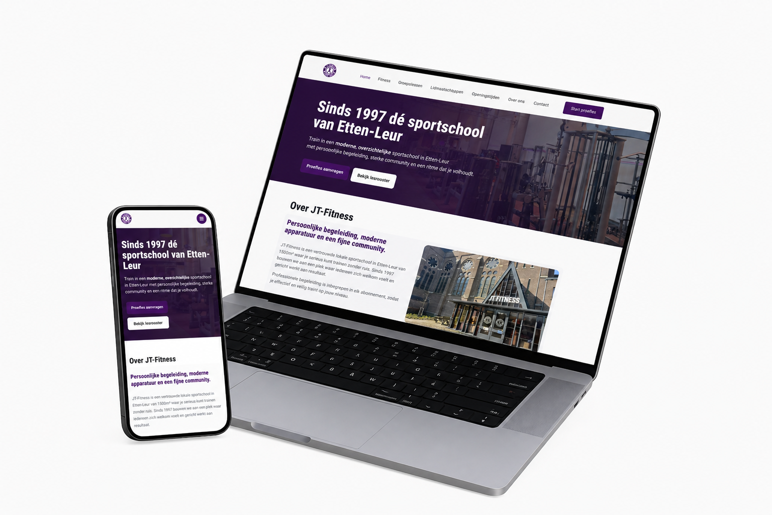 JT-Fitness - responsive sportschool website on laptop and mobile