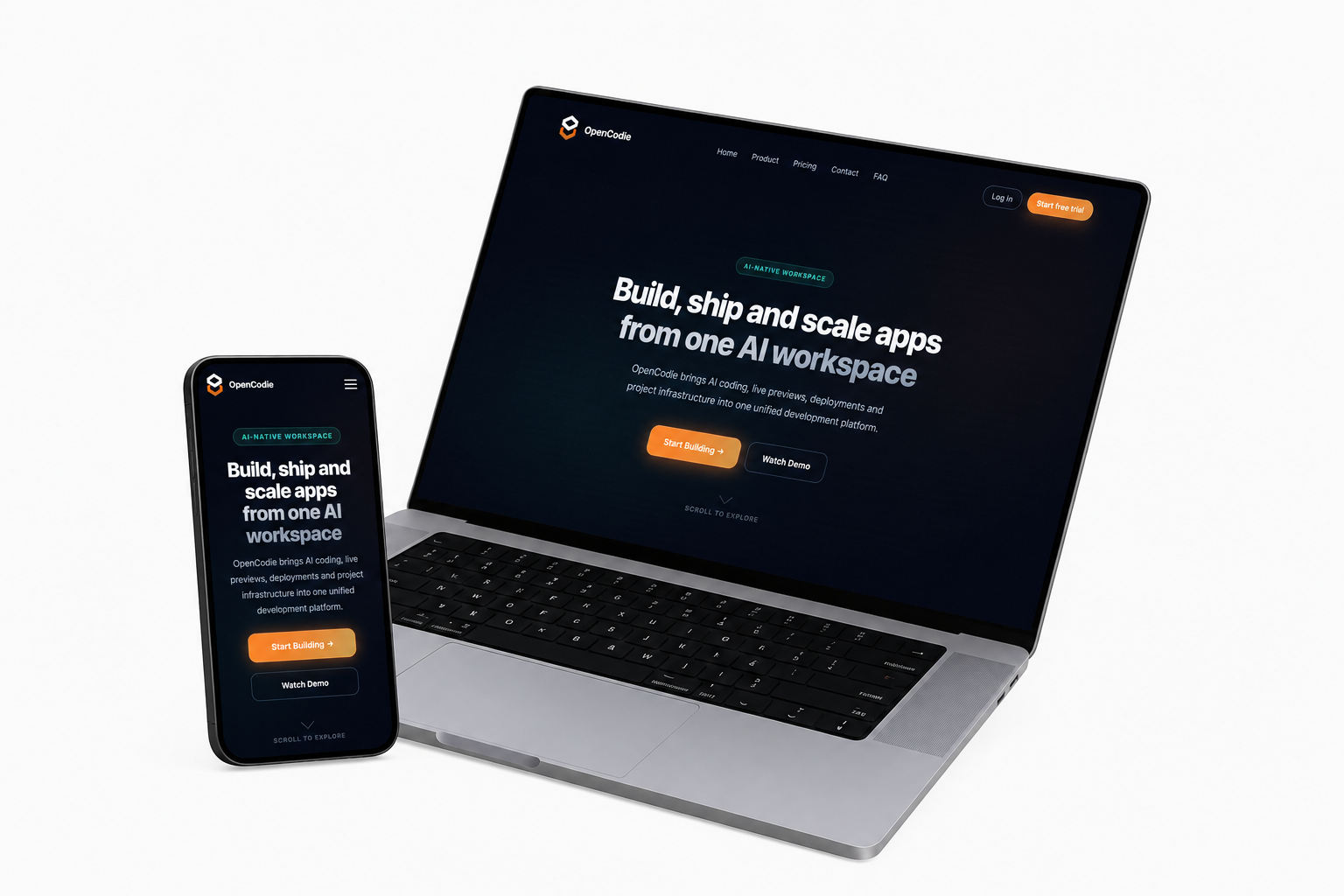 OpenCodie - responsive AI-native workspace on laptop and mobile
